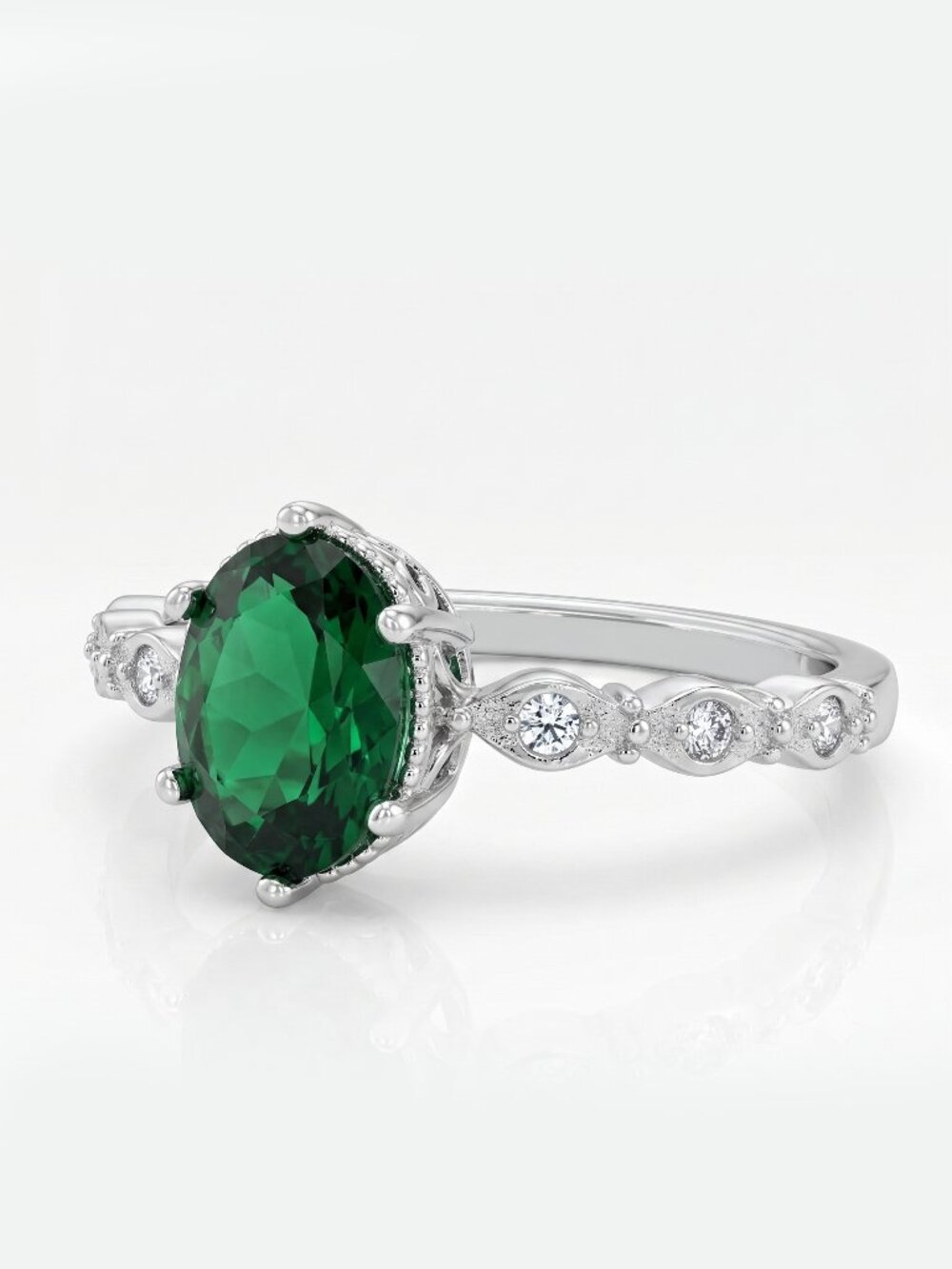 Oval Emerald Green Gemstone Ring, 925 Sterling Silver Charmed Aroma